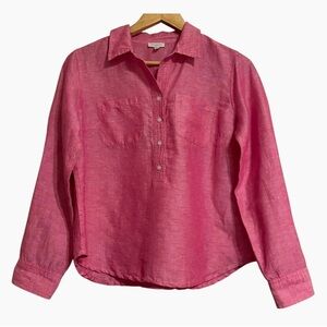 Talbots Popover Pink Red Linen Blend Chambray Long Sleeve‎ Top